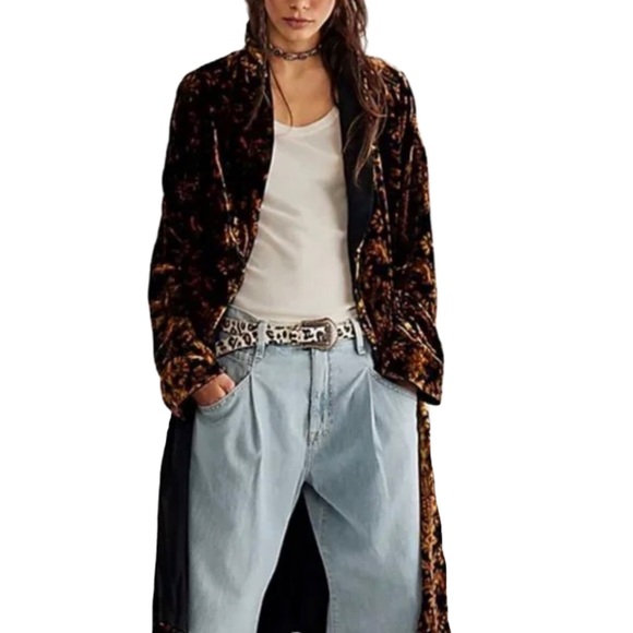 Jackets & Blazers - Free People Velvet Wild Nights Duster Floral Black/Rust